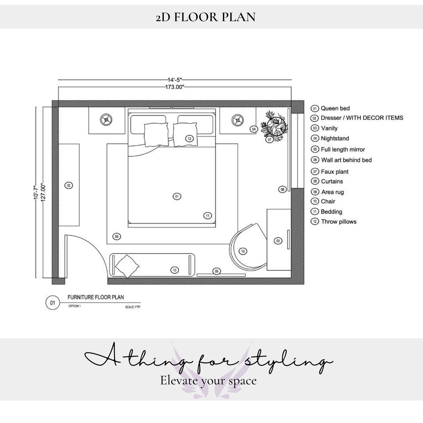 2D Room Floor plan - 1 Room Space Planning.