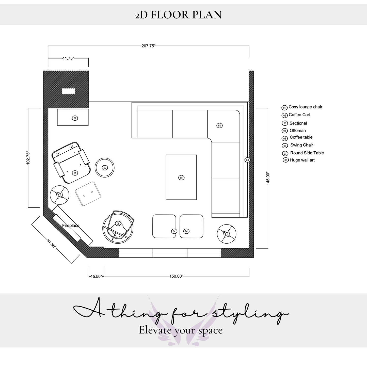 2D Room Floor plan - 1 Room Space Planning.